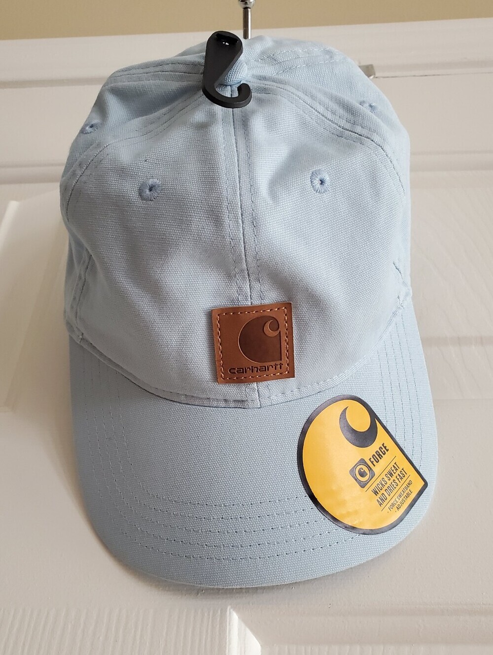 Carhartt Odessa Light Blue canvas baseball cap with leather patch logo NWT